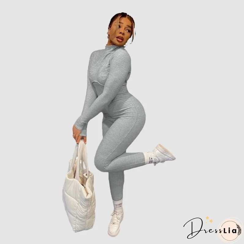 Solid Color Knit Jumpsuits