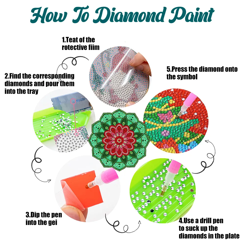 4Pcs Wooden Diamond Painting Placemats Round Diamond Art Table Mats (Mandala)
