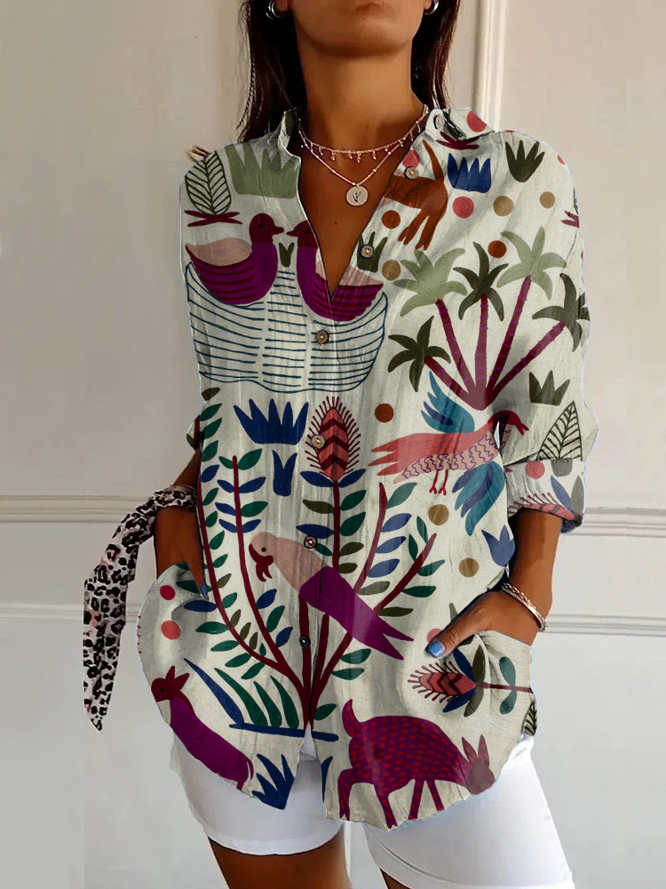 Animal Wild Forest Print Long Sleeve Shirt