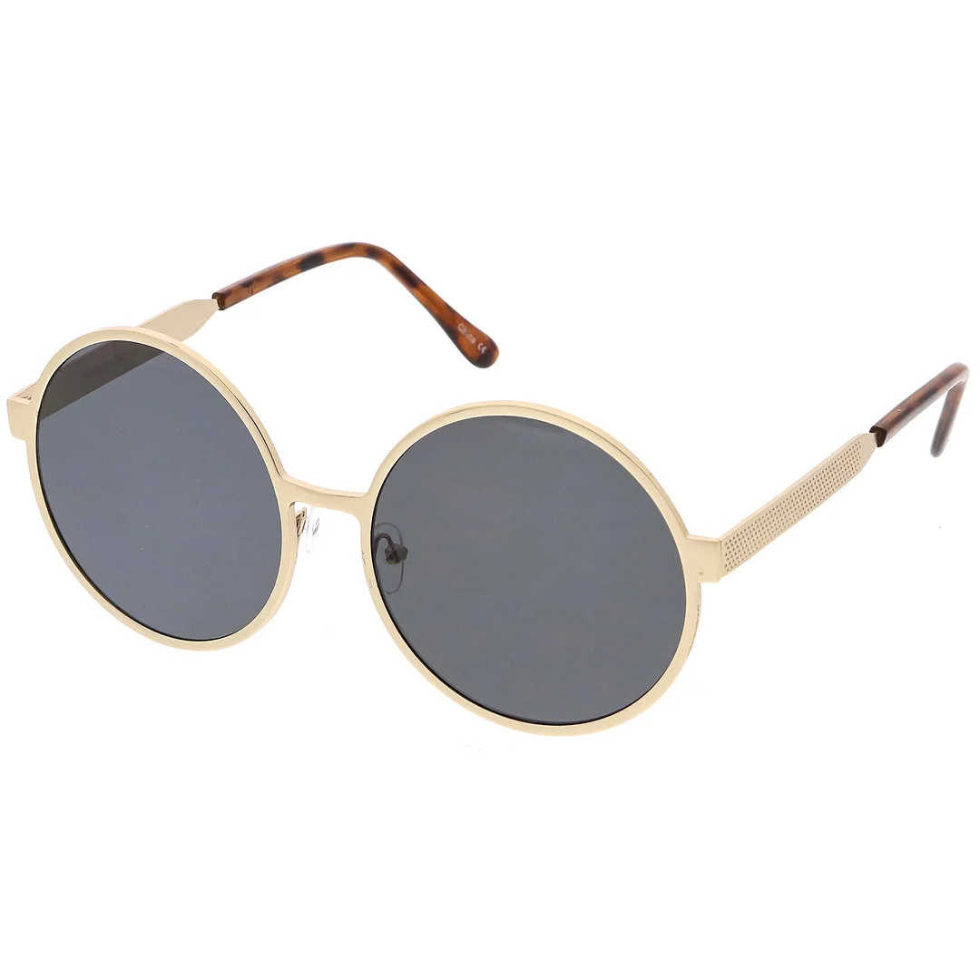 Oversize Round Metal Frame glasses With Neutral Colored Flat Lens 58mm