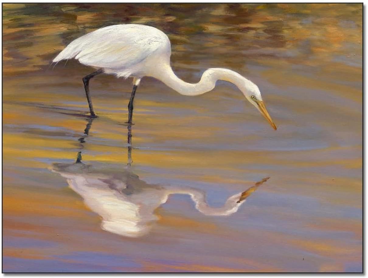 Posters Great Egret Wall Art Lagoon Beach Bird Wall Art Coastal Heron Painting Canvas Wall Art Prints for Wall Decor Room Decor Bedroom Decor Gifts 24x32inch(60x80cm) Frame-Style 24x32inch(60x80cm)