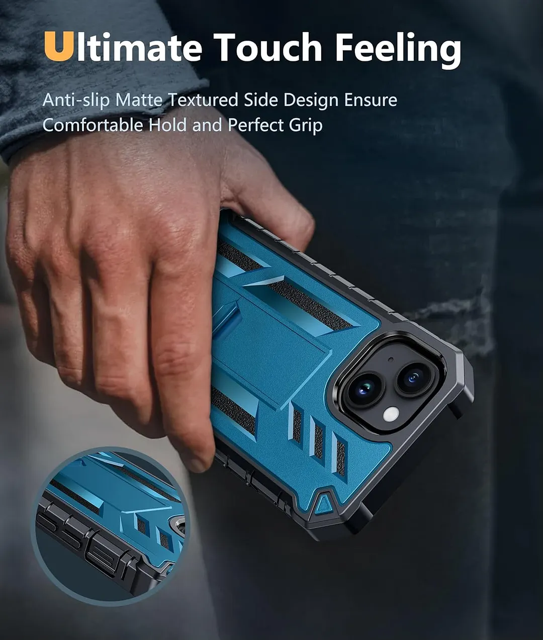 ProCaseMall iPhone 15 Phone Case Military Grade Shockproof Full Protection Hard Phonecase with Kickstand Blue