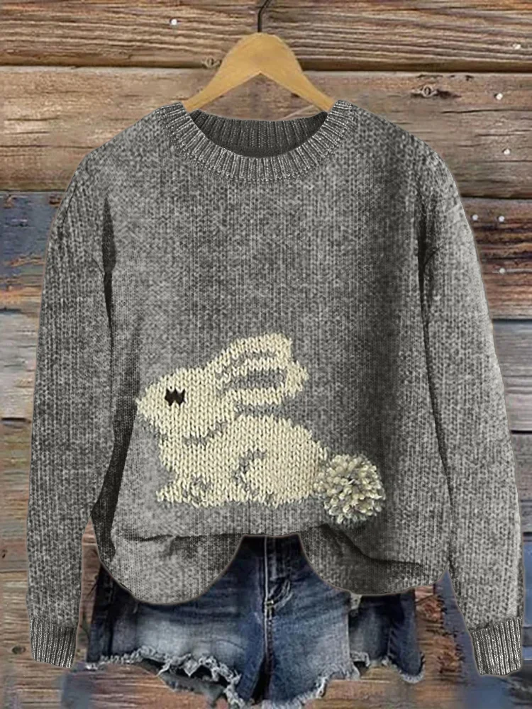 VChics Bunny with Pom Pom Tail Cozy Knit Sweater