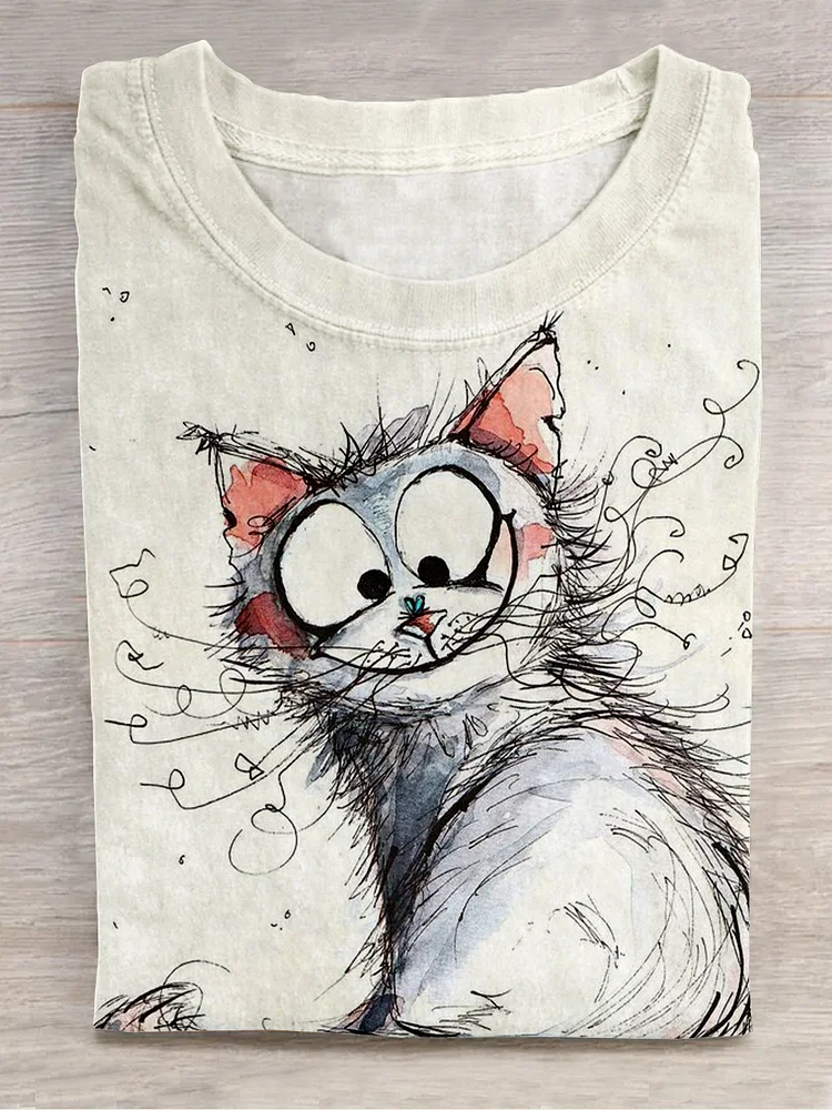 Cute Kitten Cat Animal Casual Print T-shirt