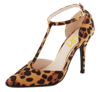 Leopard Print Heels T-strap Pointy Toe Suede Pumps |FSJ Shoes