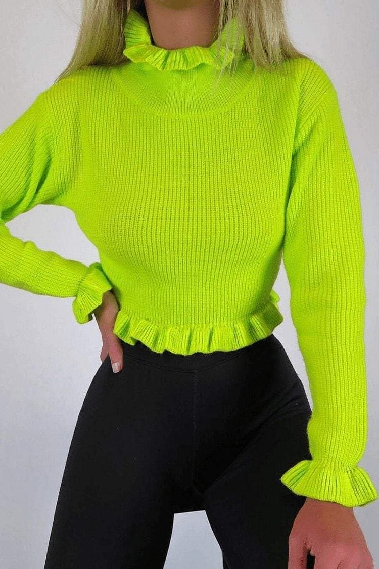Green Frill Hem Knit Jumper Katch Me