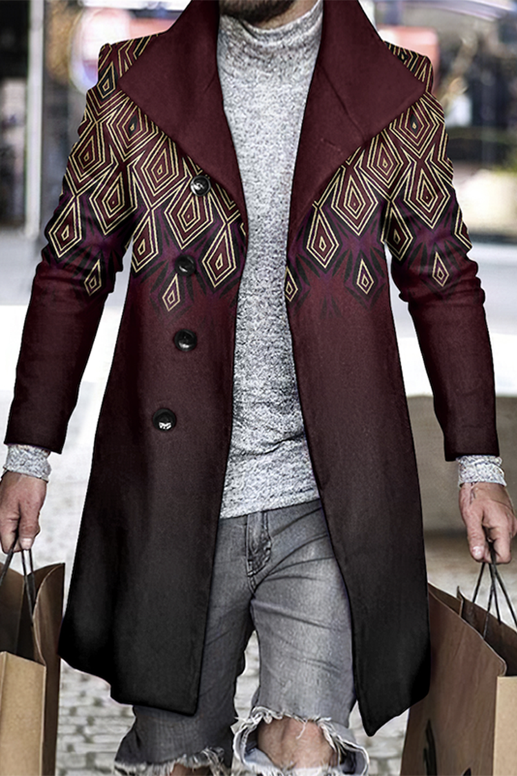 Men's Vintage Gradient Mid Length Wool Coat