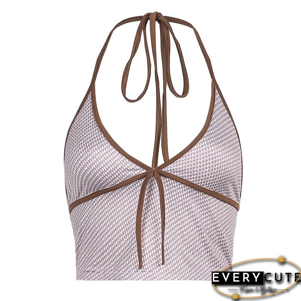 Vintage Retro y2k Crop Tops for Women Sexy Backless Ribbed Lace-up Camisole Harajuku Aesthetic 90s Halter Tops Tee Cuteandpsycho