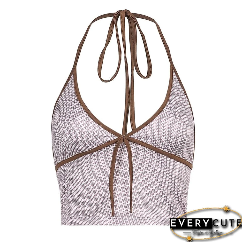 Vintage Retro y2k Crop Tops for Women Sexy Backless Ribbed Lace-up Camisole Harajuku Aesthetic 90s Halter Tops Tee Cuteandpsycho