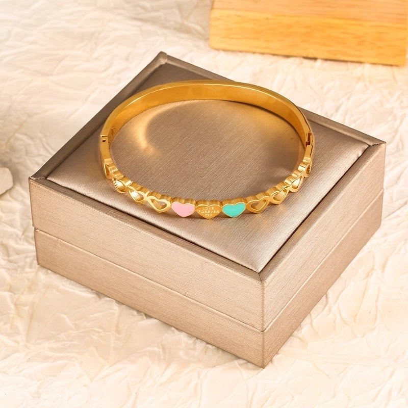 Casual Minimalist Round Heart Shape Butterfly Titanium Steel Zircon Bangle In Bulk