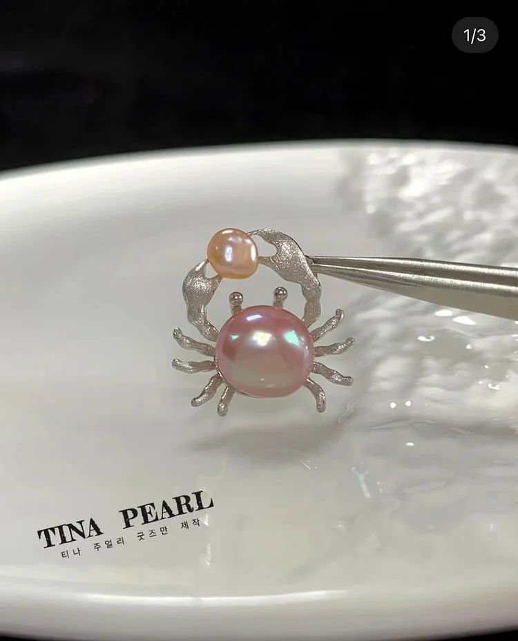 custom natural pearls light pink color pretty crab sliver necklace ship by dhl 