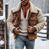 Men's Vintage Fleece Patchwork Suede Lapel Collar Outdoor Warm Shearing Jacket by Inlyline
