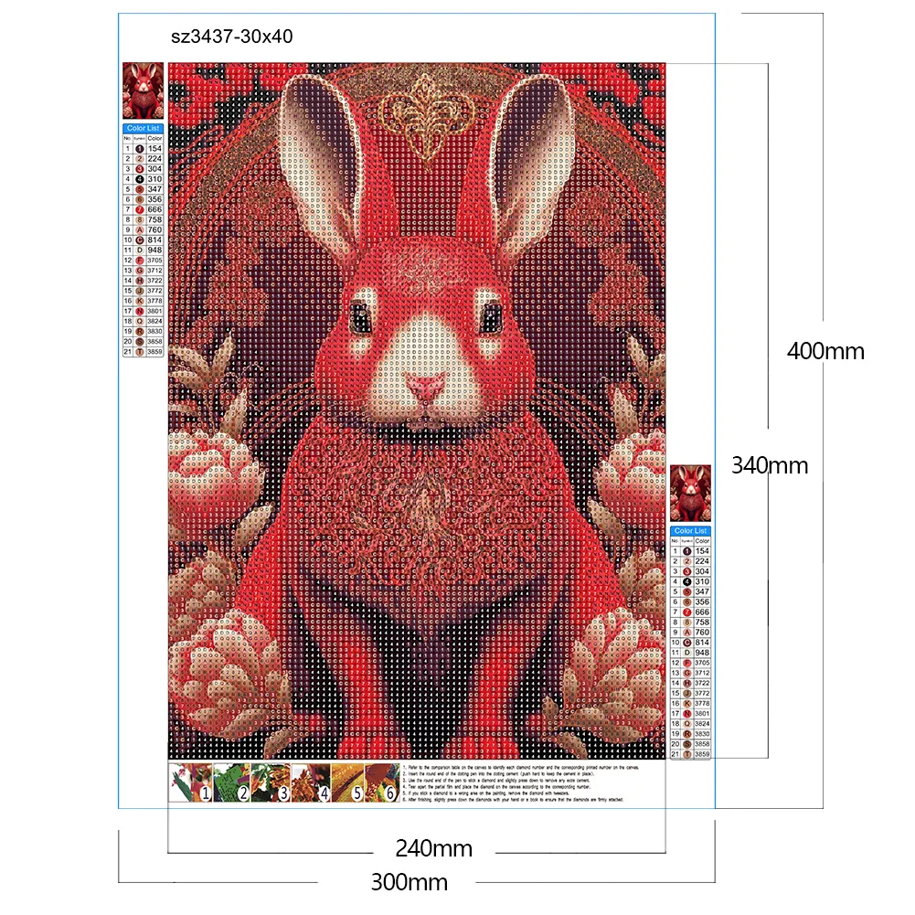Full Round Diamond Painting 30*40cm - Red Golden Rabbit