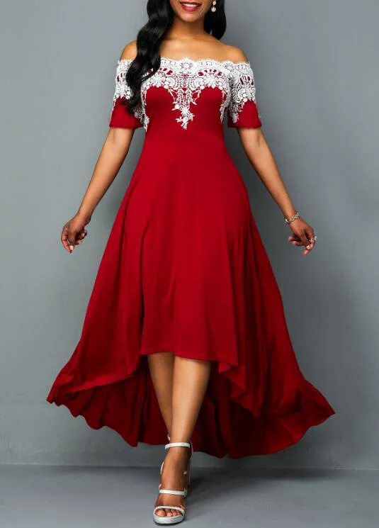 One-Shoulder Lace Stitching Irregular Swing Dress