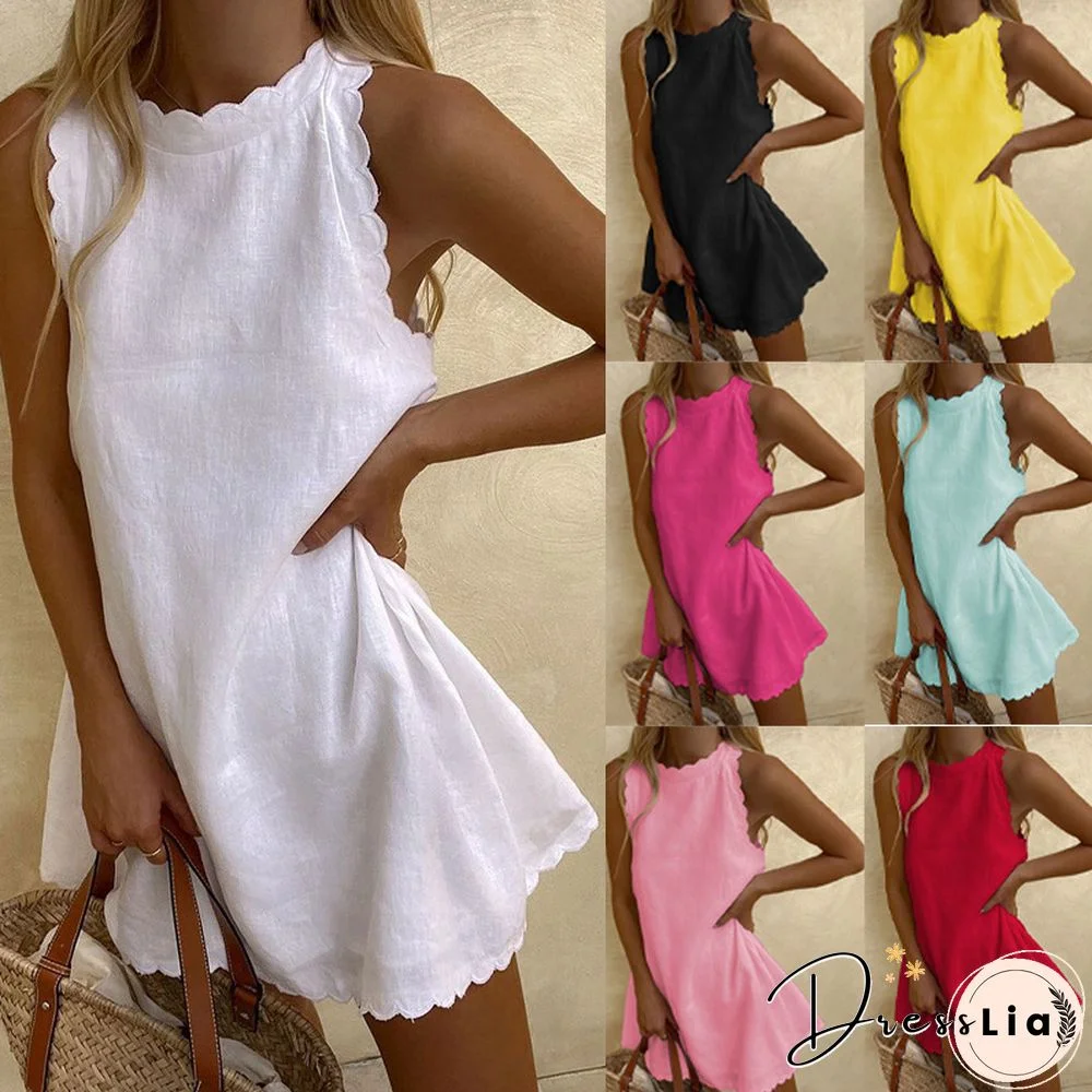 Casual Cotton And Linen Solid Color Embroidered Flounces Women's Dress White Dresses