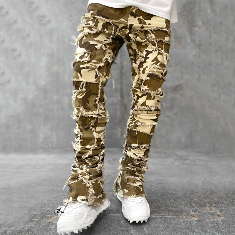 Sopula Men's Stretch Street Denim Camouflage Straight Leg Jeans