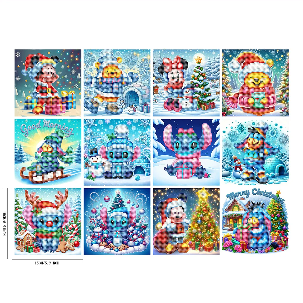 12pcs Cartoon DIY Mini Round Diamond Painting Set Desktop Decor No Frame15x15cm