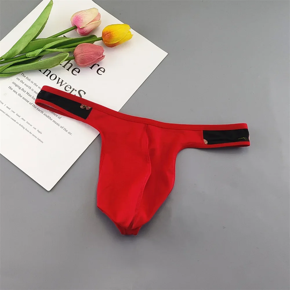 Stolshavar M-XXXL Sexy Big Pouch Thong Men Cotton Tangas Sports Seamless Underwear Patchwork Waistband Male G-string