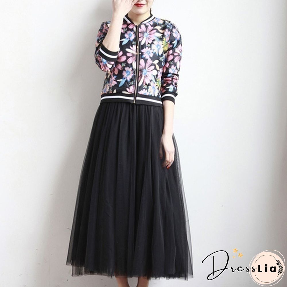 Three-Layer Fashion Tulle Skirts Women Summer Elastic High Waist Long Mesh Skirt Maxi Pleated Skirt