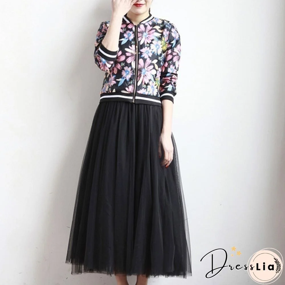 Three-Layer Fashion Tulle Skirts Women Summer Elastic High Waist Long Mesh Skirt Maxi Pleated Skirt