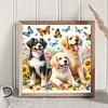 Schmetterlingsstrau&szlig; drei Hunde - runder Bohrer Diamantmalerei - 30*30cm