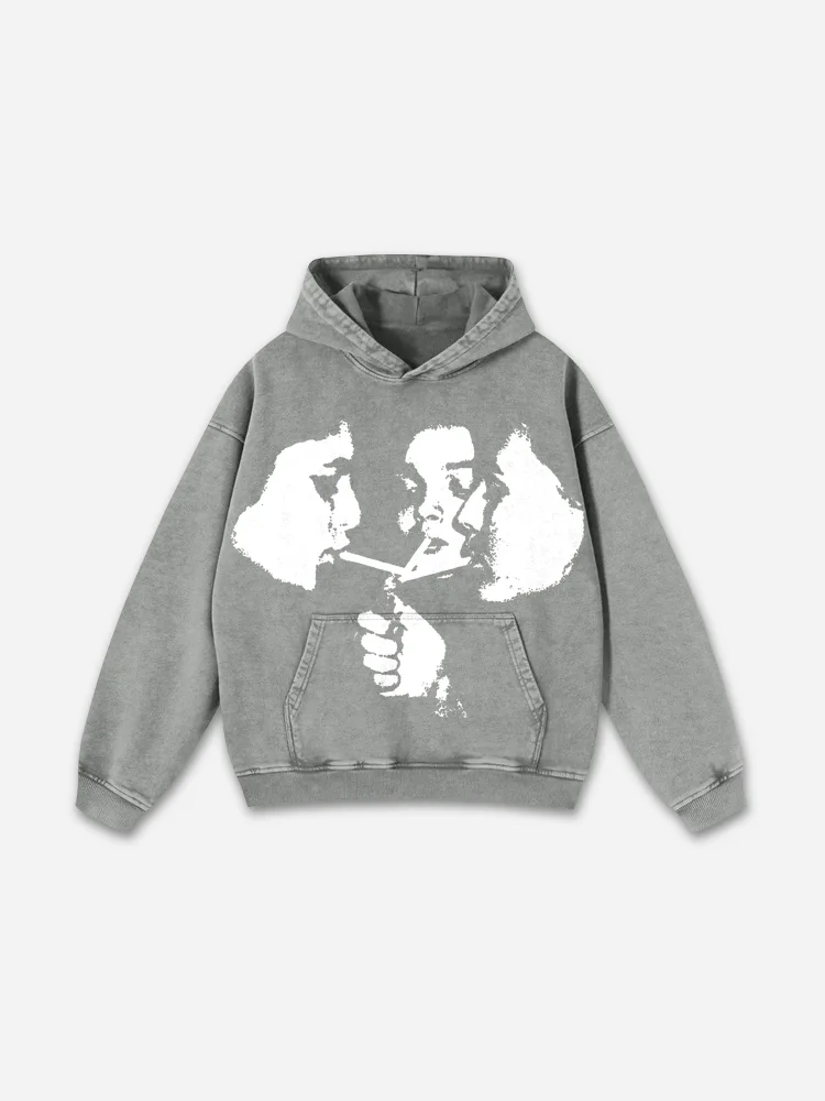 Simpfit Entspannter, lässiger, verwaschener Street-Hoodie mit Vintage-Grafik