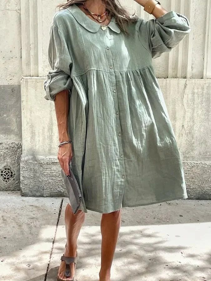 Women's Casual Solid Color Shirt Dress
