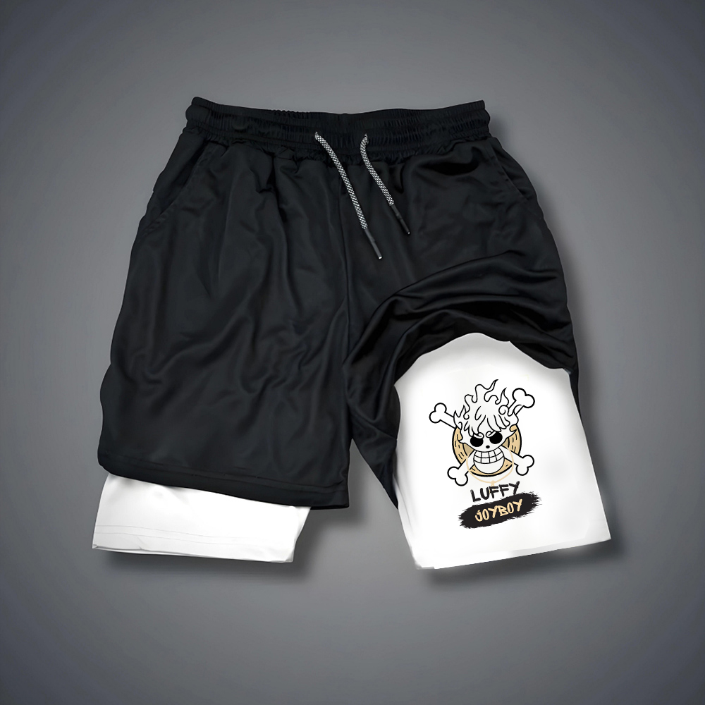 Men's One Piece Anime Print Double Layer Gym Shorts
