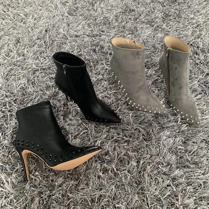 2020 Winter Fashion Women Boots Pointed Toe rivet Ankle Boots 10cm/8cmCM Heel High Heels Shoes Woman Autumn Female Socks Boots