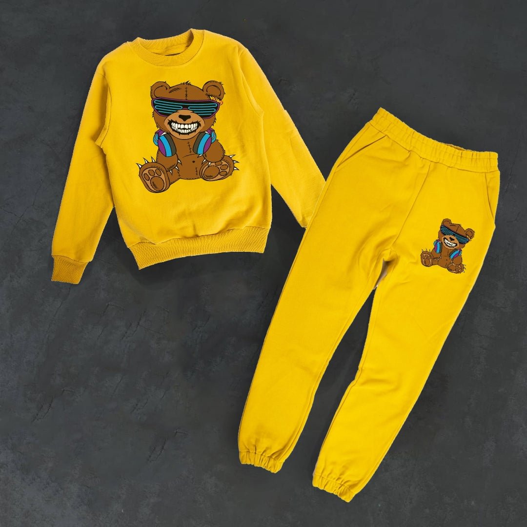 Bear Print Hoodless Sweatshirt Casual Pants Set
