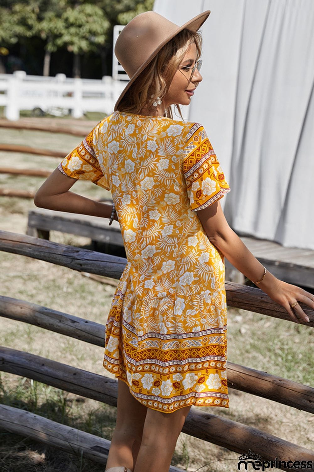 Bohemian V-Neck Short Sleeve Dress