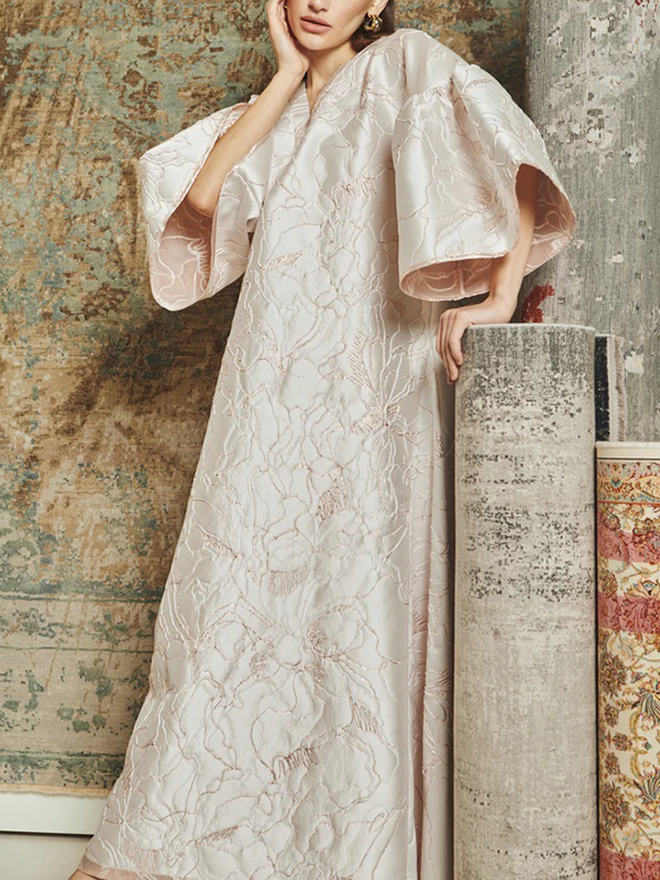 Loose V Neck Flower Maxi Dress