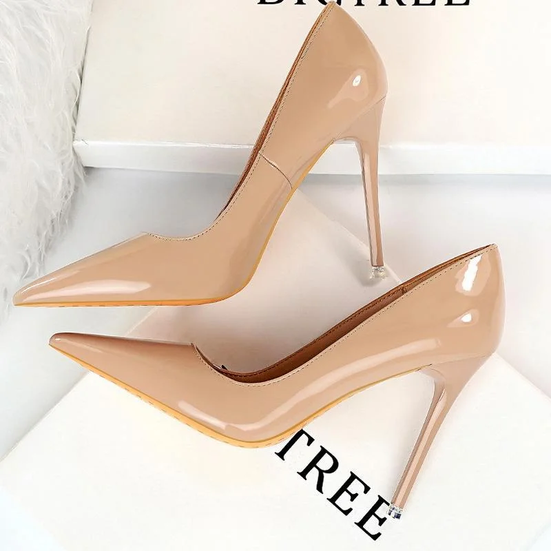 Simple Stiletto Patent Leather Shallow Pointed High Heels