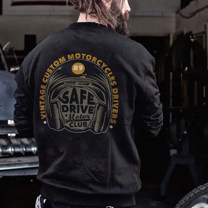 VINTAGE CUSTOM MOTORCYCLES DRIVERS Graphic Black Print Sweatshirt