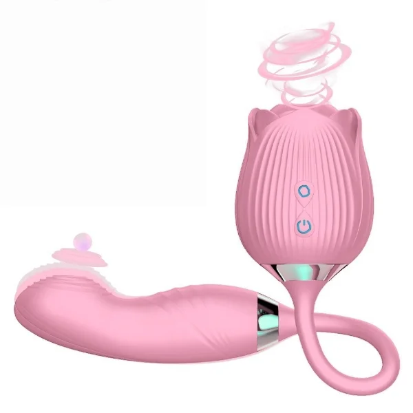 pink Rose Sexual Toys Sucking Vibrator with Rose Dildo