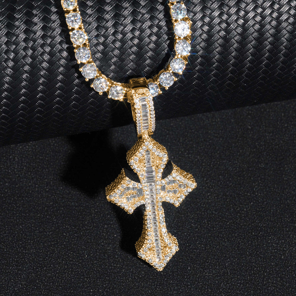Baguette Moissanite 925 Sterling Silver Cross Pendants