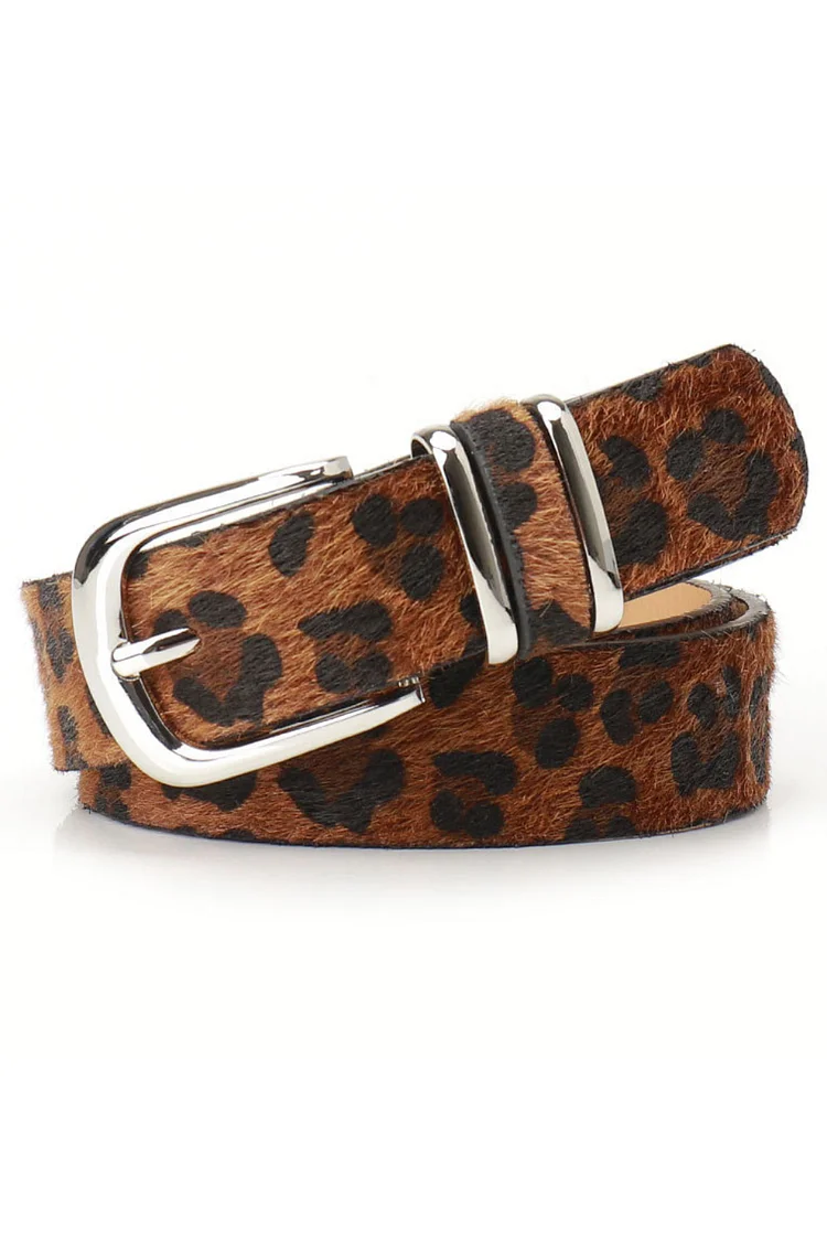 Daily Leopard Print Alloy Buckle Faux Fur Trimmed Belt 2024 - Xpluswear