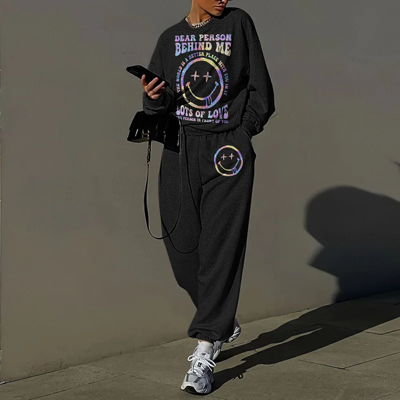 Dear Person Behind Me Smile Face Print Two Piece Set