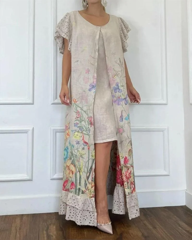 Lace Patchwork Print Fake Two Dresses