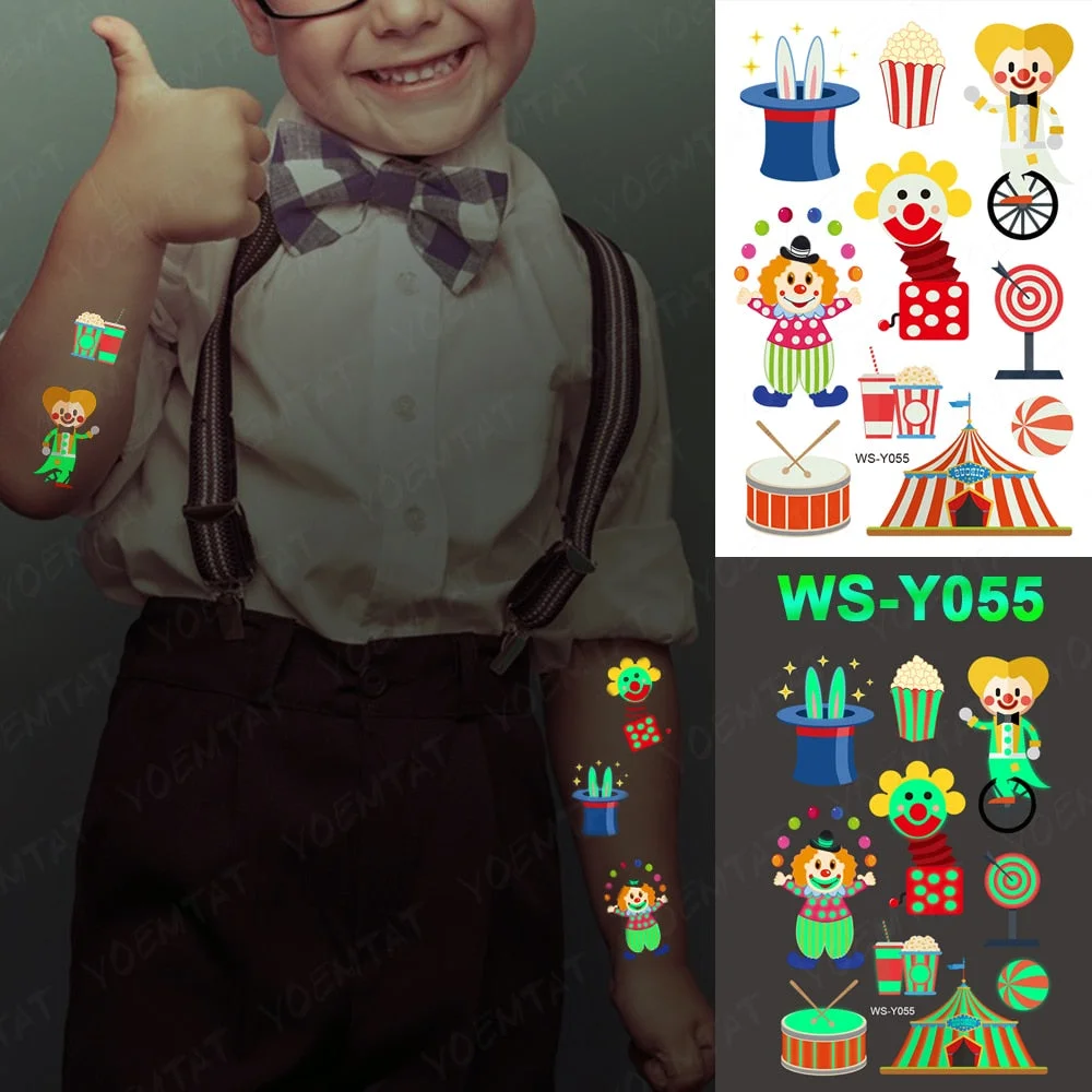 Luminous Glitter Tattoo Stickers Animal Astronaut Children Temporary Waterproof Space Tatto Body Art Cute Kid Cartoon Fake Tatoo