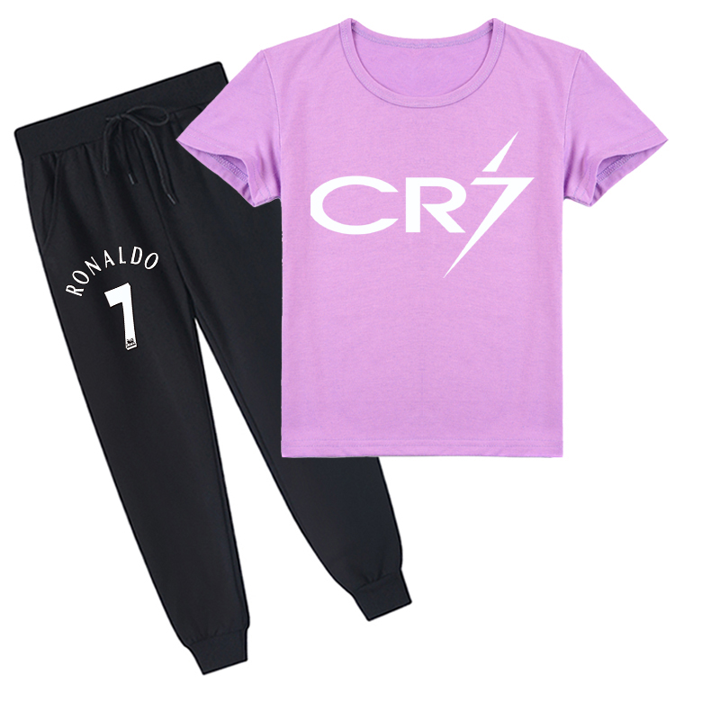Mayoulove Cristiano Ronaldo Kids Short Sleeve T-Shirt Set - Unisex Soccer Apparel for Boys and Girls, Perfect Gift-Mayoulove