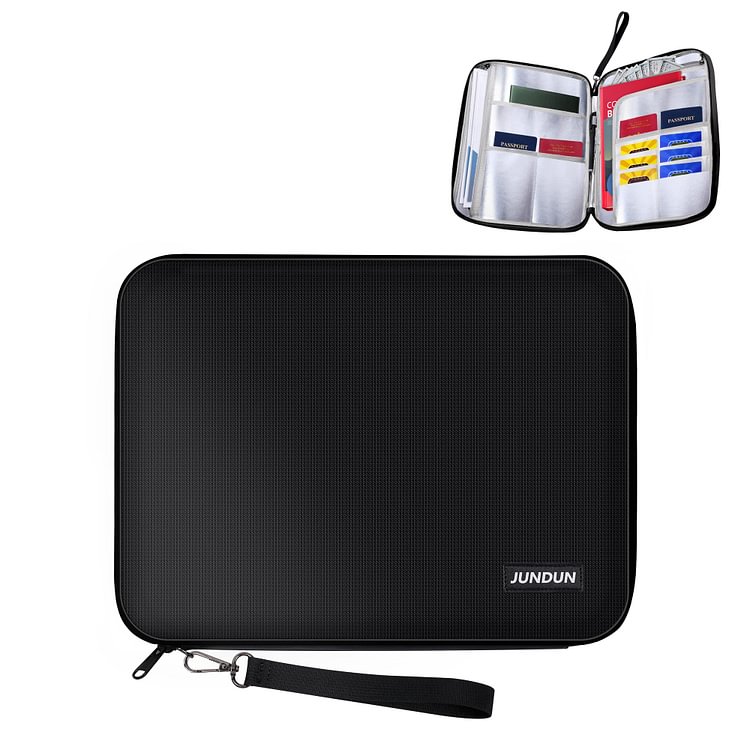 JUNDUN Fireproof Document Box - Black (14.5 x 10.9 inch)