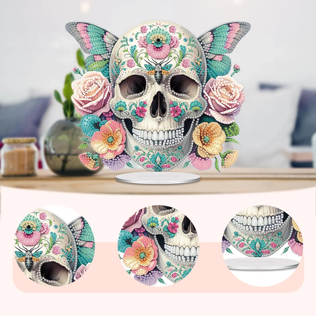 2D Flat Acrylic Butterfly Skull DIY Desktop Diamond Art Kits for Adults Beginner