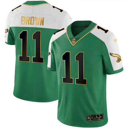 Men's Philadelphia Eagles #11 A.J. Brown Kelly Green Alternate Gold Vapor Limited Jersey