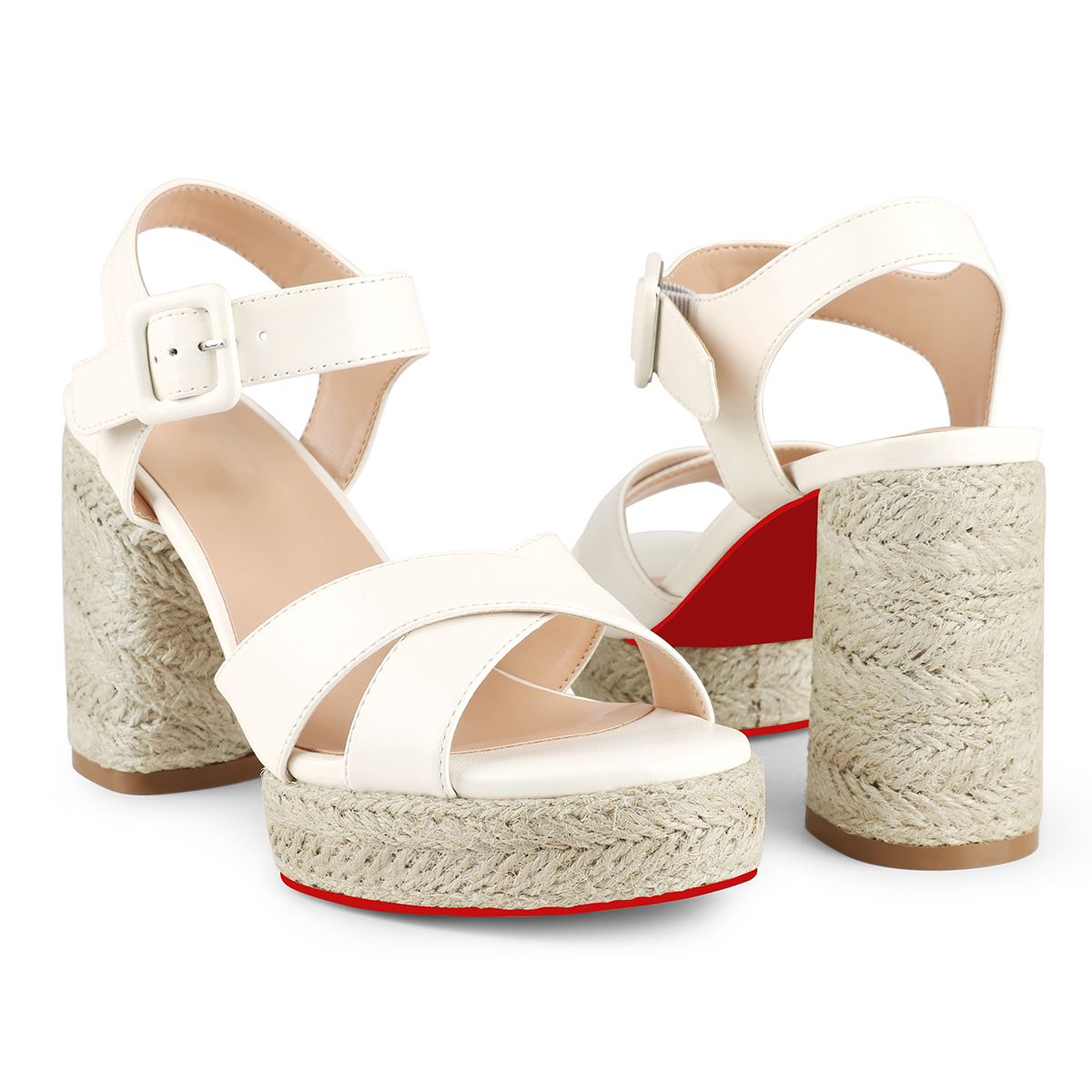 95mm Espadrille Platform High Heels for Women Ankle Strap Chunky Red Bottom Sandals-MERUMOTE