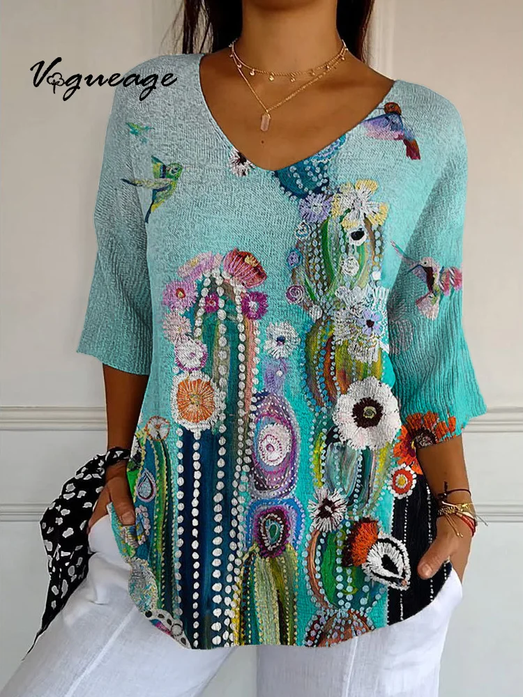 Gentle And Elegant Cactus Flowers Knitted Sweater