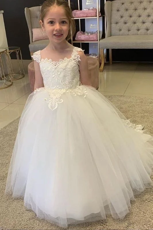 Bellasprom Sleeveless Ball Gown Boho Flower Girls Dresses Tulle with Appliques Bow