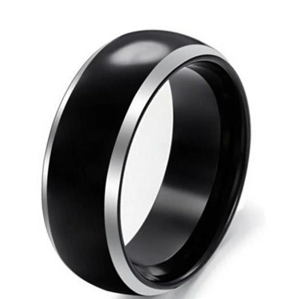 6MM 8MM Black Full Arc Tungsten Rings Polished Silver Edge