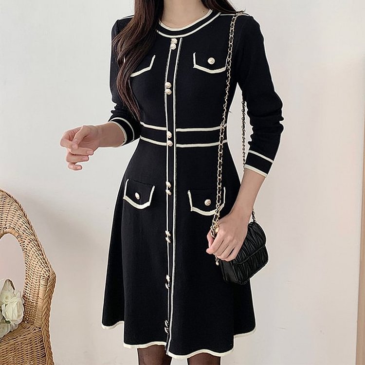 Long Sleeve Vintage Knitted Dresses QueenFunky