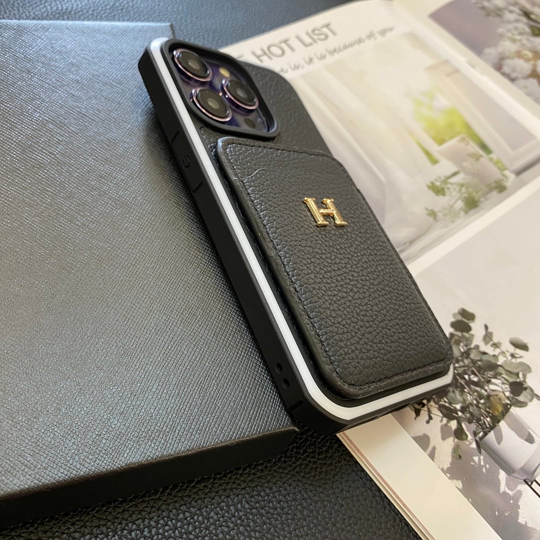 Hermes Genuine Leather Lychee Pattern Back Card Slot Apple iPhone Case